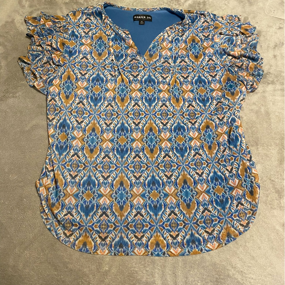Harper Blue and Yellow Patterned Blouse
